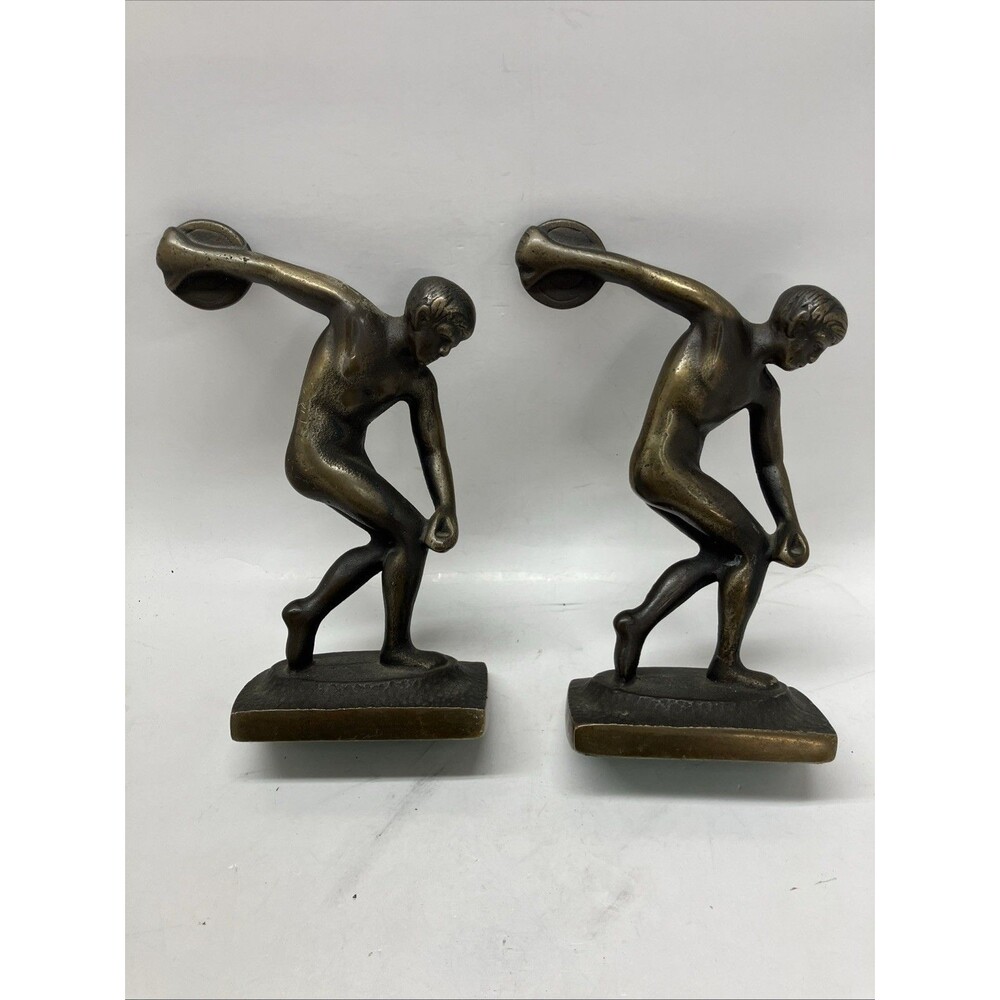 Vintage Cast Iron Bronzed Discobolus Statue Myron Discus Thrower Greek Figure 2